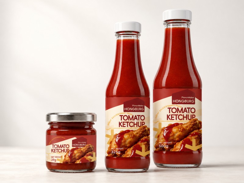 ຫມາກເລັ່ນ Ketchup ໃນແກ້ວແກ້ວ